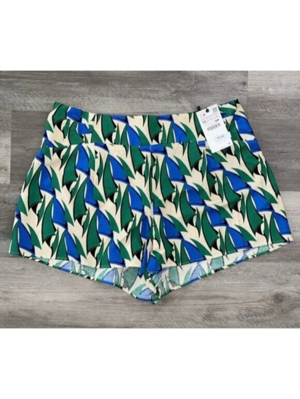 ZARA NEW Linen Blend Shorts Green Blue Beige Sail Print Resort Cruise XXL 2XL